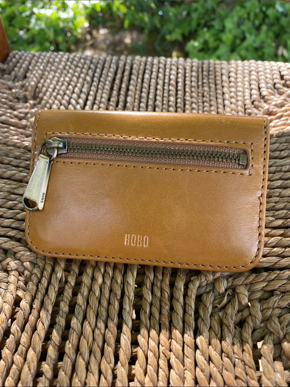 Tan Leather Card Holder with Small Logo Accent - HOBO - Picture 2 of 6